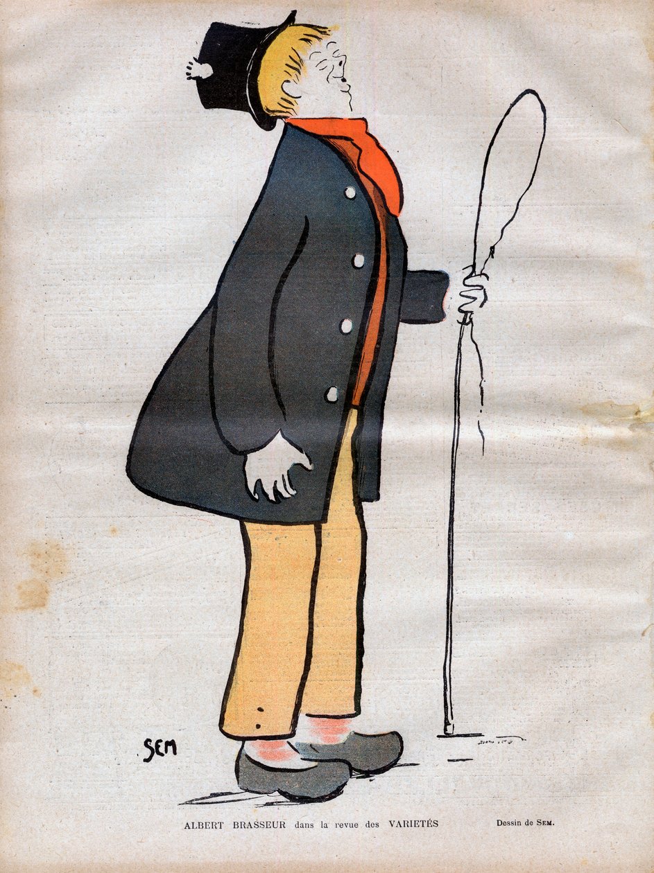 ألبرت جولز دومون (1862-1932) لألبرت براسور ، ممثل مسرح بوليفارد وأوبريت في مجلة فاريتيس - كاريكاتير بواسطة SEM (جورج جورسات) (1863-1934) في Le rire de 1902 - بواسطة سيم