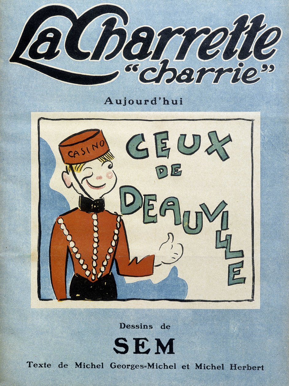 تاجر كازينو دوفيل ، رسم توضيحي من قبل سيم لغلاف المجلة الشهرية "La charrette charrie" "" (1922). بواسطة سيم