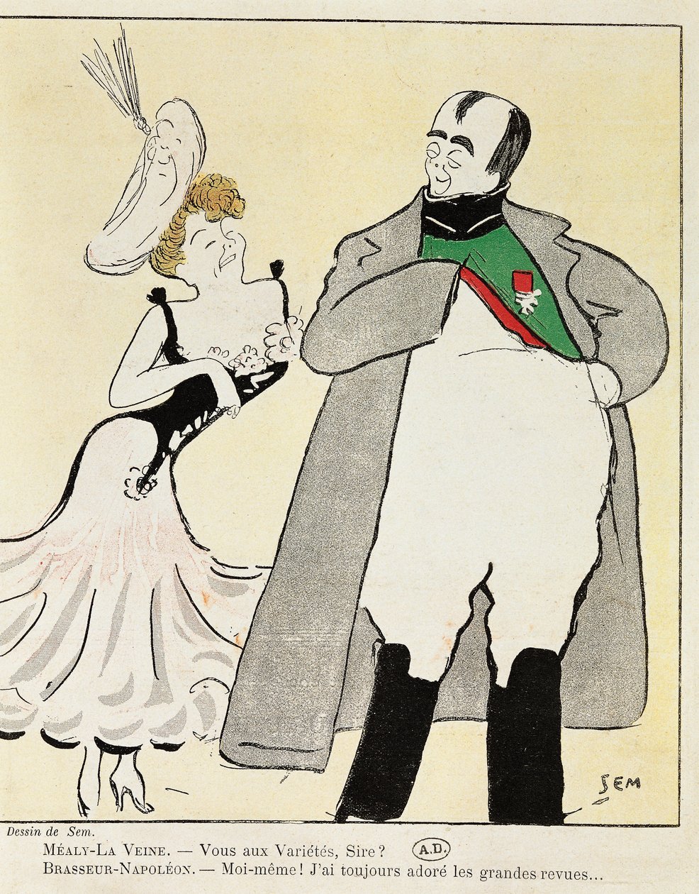 Actor Albert Bresseur 1901 (1862-1932) in role of Napoleon in Madame Sans-Gene, by Victorien Sardou (1831-1908), caricature from 1893 (illustration) بواسطة سيم
