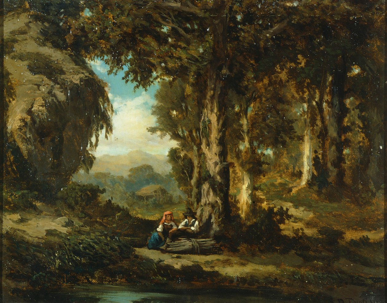أشكال خشبية ، لسيرافينو دي تيفولي (1826-1892) ، زيت على قماش ، 30x38 سم ، مدرسة باربيزون بواسطة سيرافينو دي تيفولي