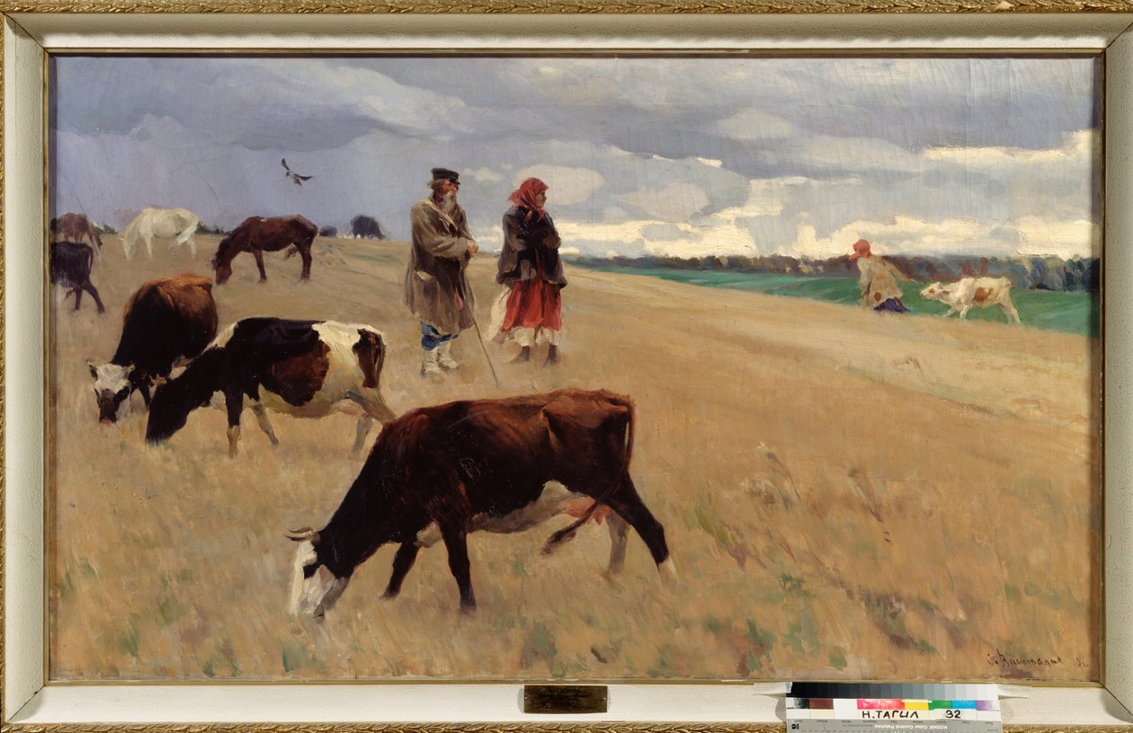 في حقل القش - لوحة لسيرجي أرسينييفيتش فينوغرادوف (1869-1938) ، زيت على قماش بواسطة سيرجي أرسينفيتش فينوجرادوف
