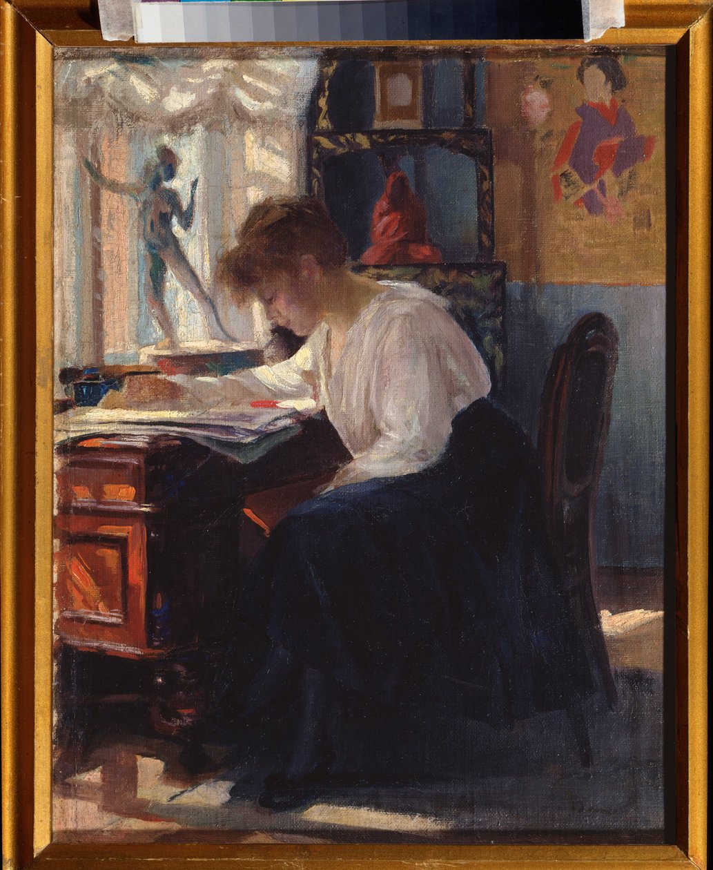 في دراسة (في دراسة) - رسم لسيرجي أرسينيفيتش فينوغرادوف (1869-1938) ، زيت على قماش ، الفن الروسي في القرنين التاسع عشر والعشرين - متحف الدولة للفنون في جمهورية كاريليا ، بتروزادفوسك (روسيا) بواسطة سيرجي أرسينفيتش فينوجرادوف