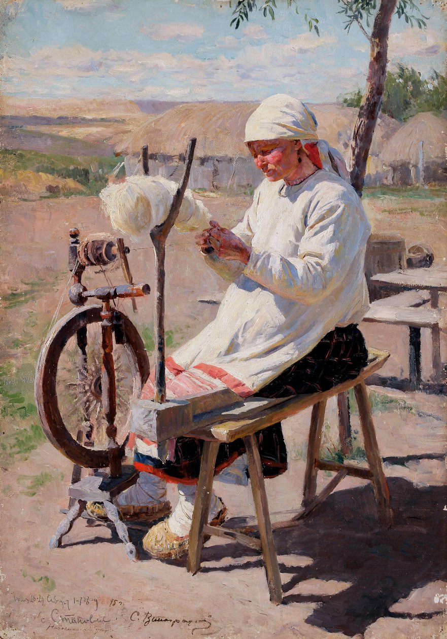 La fileuse - الدوار - Vinogradov، Sergei Arsenyevich (1869-1938) - 1895 - زيت على قماش - بواسطة سيرجي أرسينفيتش فينوجرادوف
