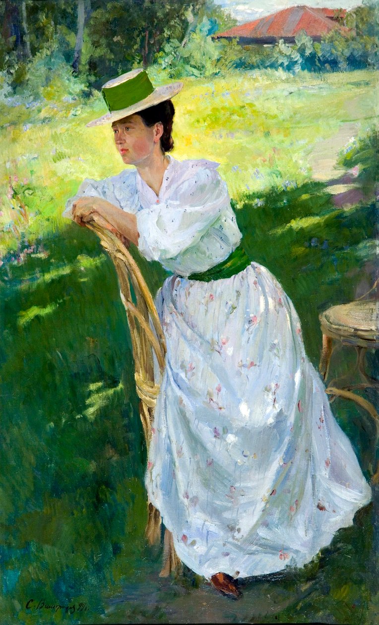 صورة لامرأة (En plein air) - Vinogradov، Sergei Arsenyevich (Arsenevich) (1869-1938) - 1899 - زيت على قماش - بواسطة سيرجي أرسينفيتش فينوجرادوف