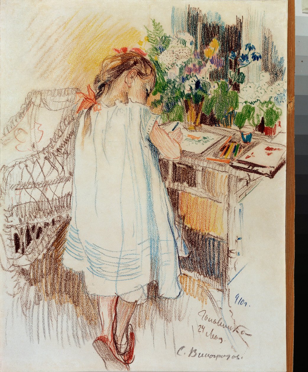 Une petite (A Little One) - عمل فني لسيرجي Arsenyevich Vinogradov (1869-1938) ، قلم رصاص ملون على ورق بواسطة سيرجي أرسينفيتش فينوجرادوف