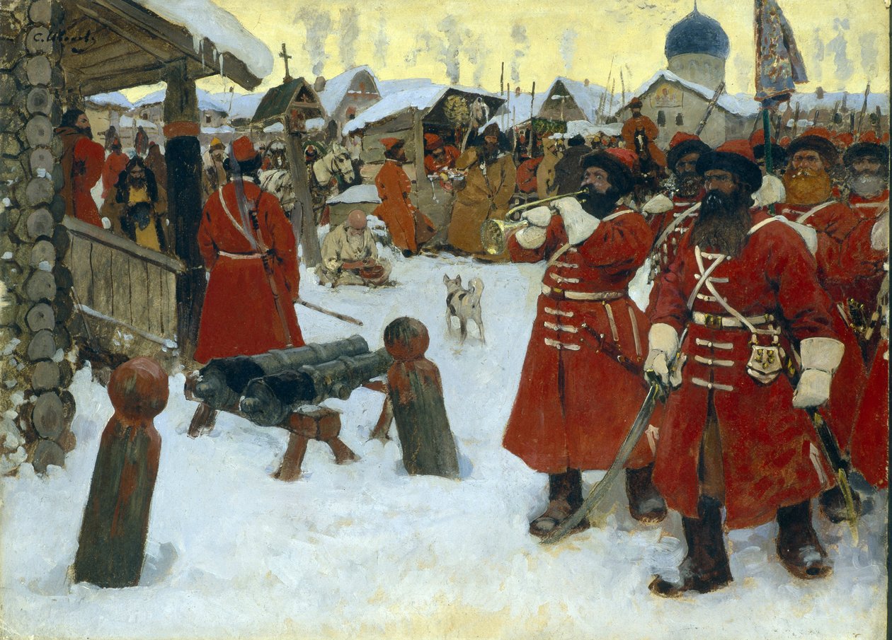 فرقة streltsy (ستريليتس) - لوحة لسيرجي فاسيليفيتش إيفانوف (1864-1910) ، زيت على قماش بواسطة سيرجي إيفانوفيتش جريبكوف