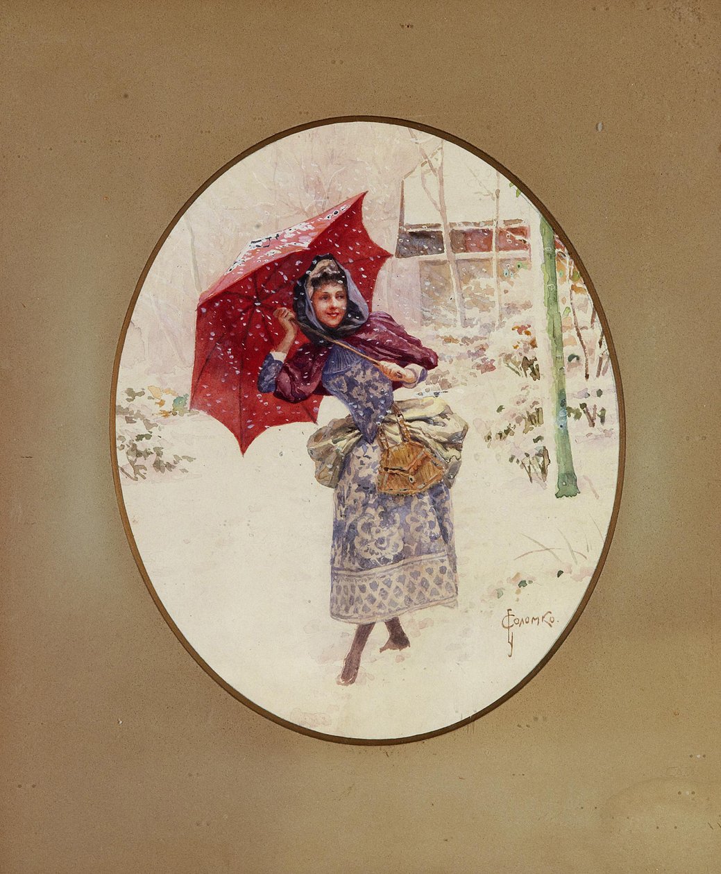 نساء يمشون عبر الثلج ، ج. 1900 بواسطة سيرجي سيرجيفيتش سولومكو