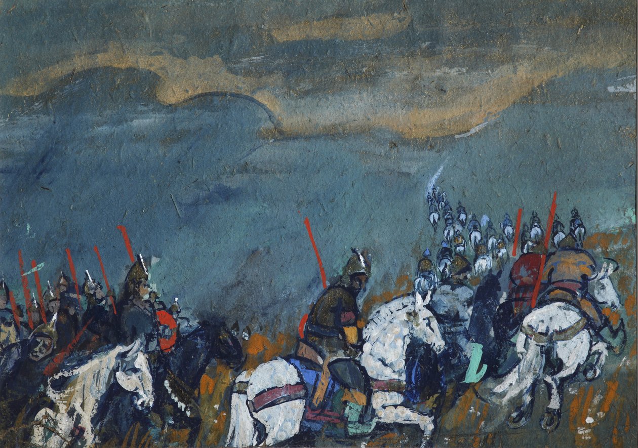 جيش القيصر دودون. رسم توضيحي للحكاية الخيالية The Golden Cockerel من تأليف A. Pushkin بواسطة سيرجي فاسيليفيتش ماليوتين