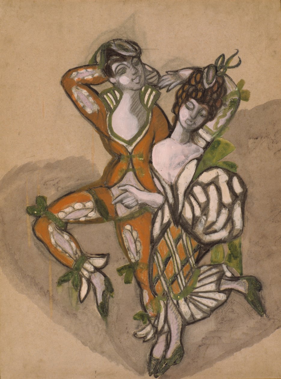 تصميم الأزياء للمسرح المسرحي زواج فيغارو بقلم دي دي بومارشيه ، 1915. بواسطة سيرجي يوريفيتش سوديكين