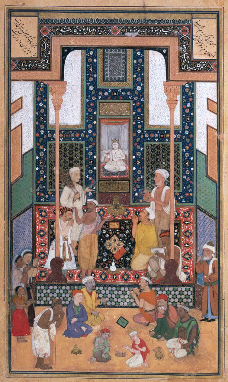 زيارة سادي لمعبد هندي ، مصغر من بستان (البستان) من قبل سعدي ، بخارى ، غرب أوزبكستان ، c.1531-32 (حبر ، مرحاض غير شفاف وذهب على ورق) بواسطة شيخ زاده