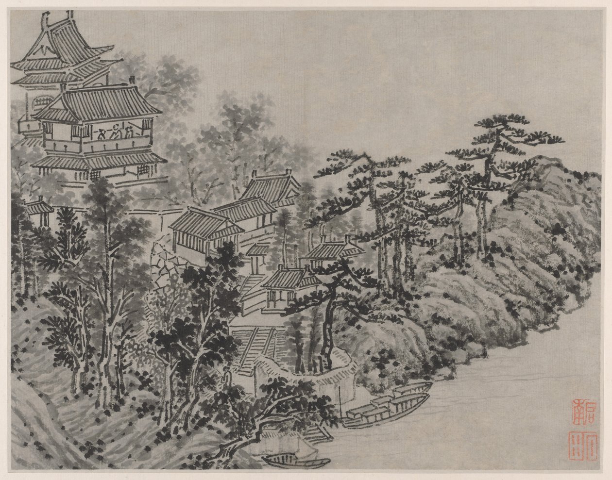 اثنا عشر مناظر لـ Tiger Hill ، Suzhou: جناح التسلق السحابي ، بعد عام 1490. بواسطة شين تشو