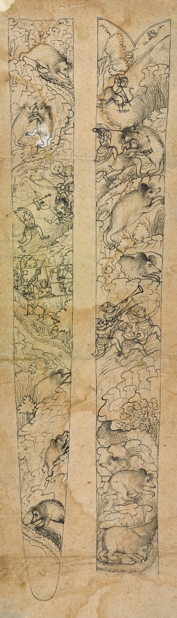 راجا تصطاد الخنازير البرية ، تصميم غمد ، كاليفورنيا. 1750-1760. بواسطة شيفدار جانجياجي