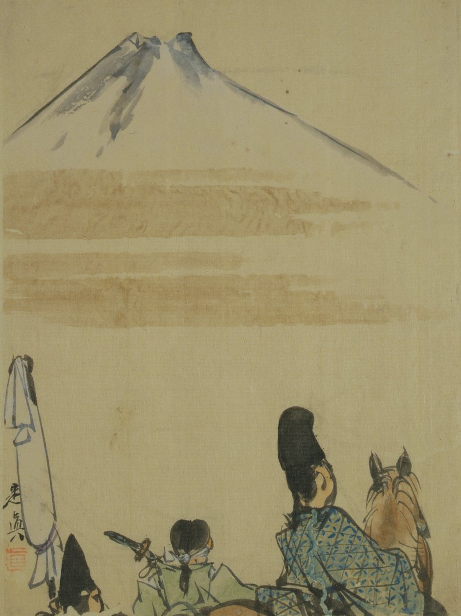 المسافرون بالقرب من جبل فوجياما ، 1872 (حبر ومرحاض على الورق) بواسطة شيباتا زيشين