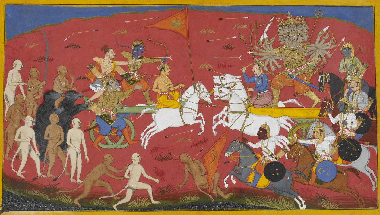 تهاجم مركبات راما ورافانا، وتتحول خيول رافانا إلى أسود بواسطة 