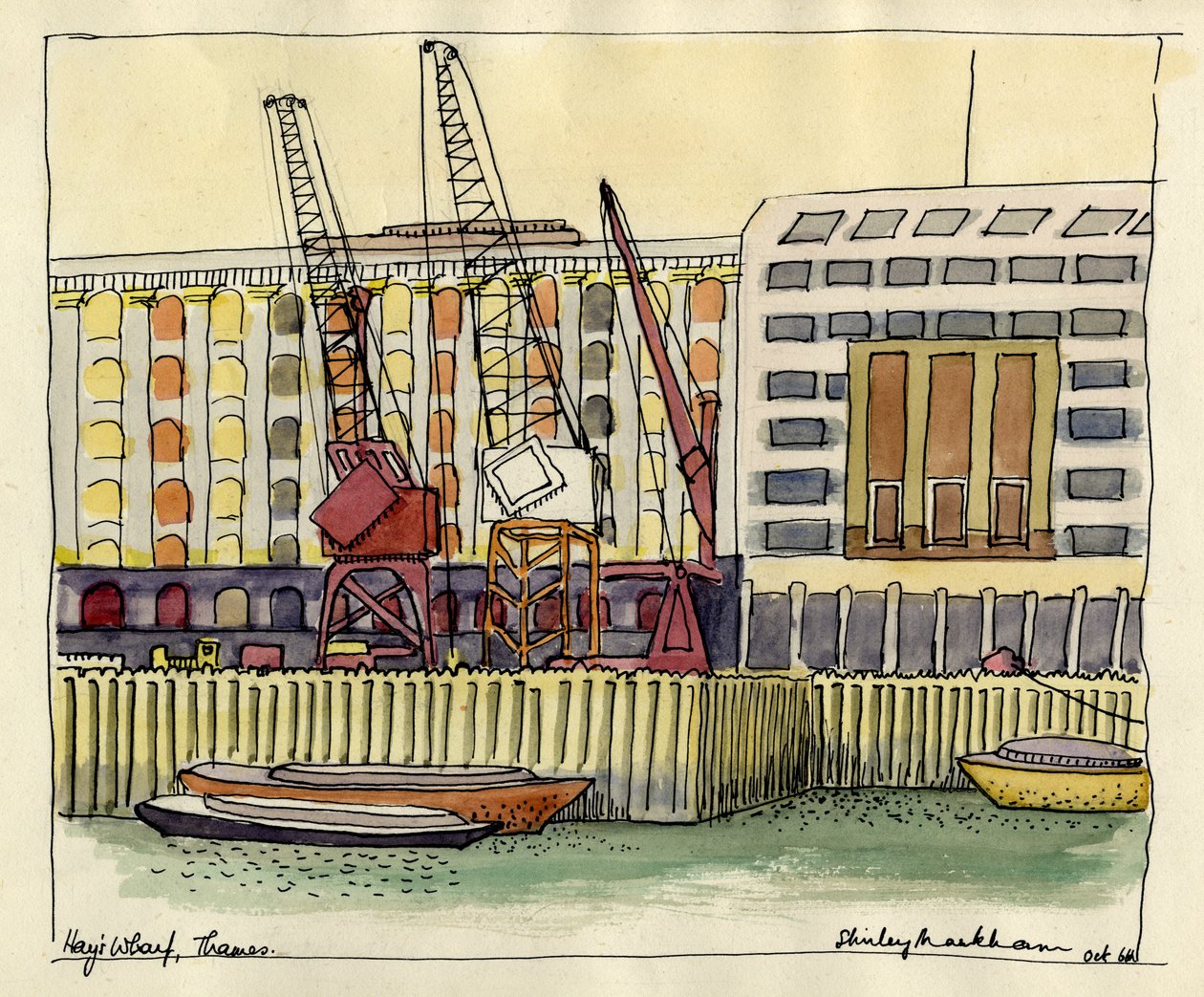 "Hay's Wharf، Thames"، c1951. بواسطة شيرلي ماركهام