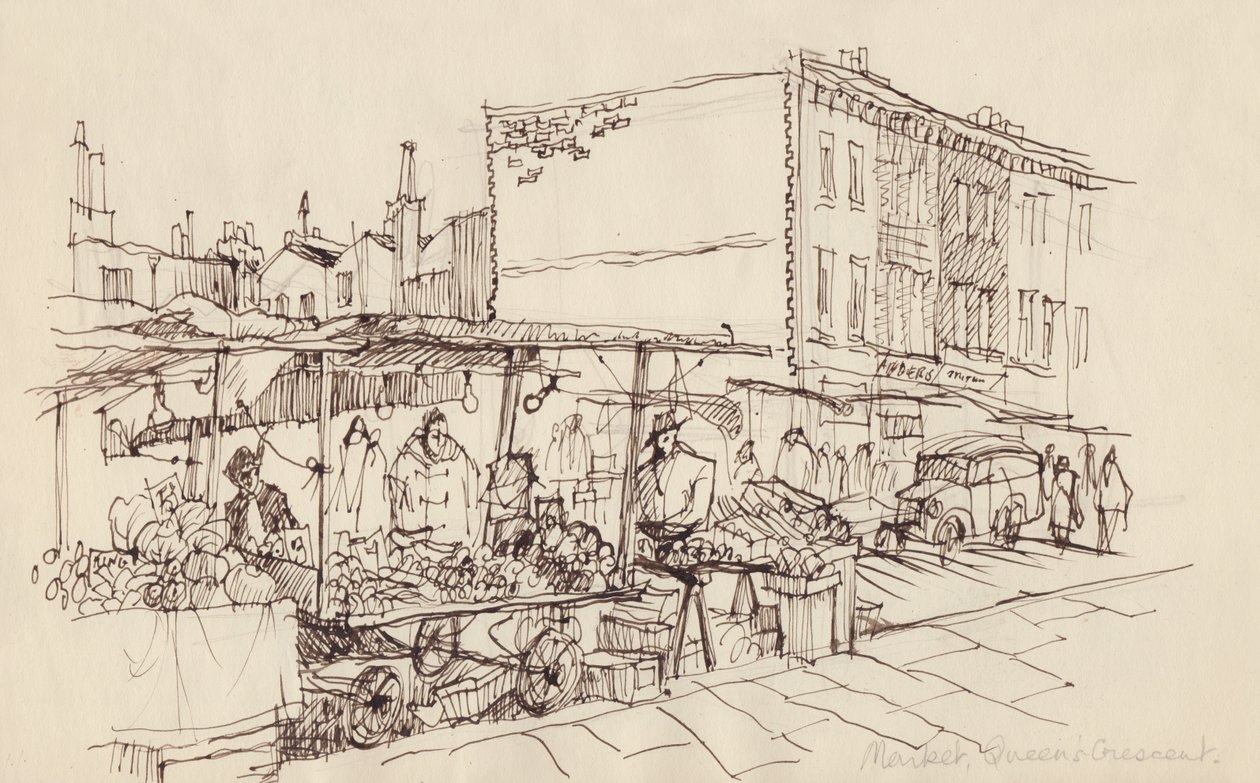 "السوق ، كوينز كريسنت" ، عام 1950. بواسطة شيرلي ماركهام