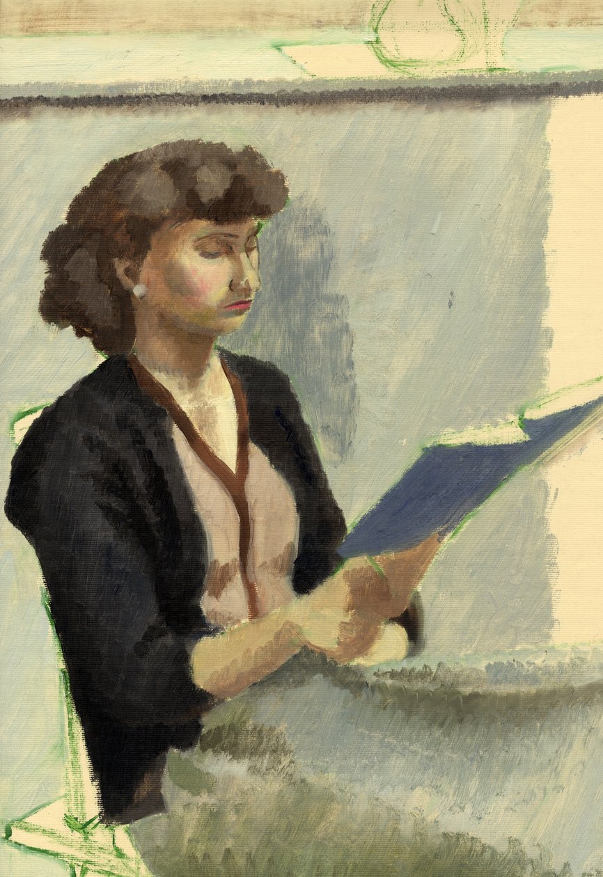 امرأة جالسة تقرأ عام 1953. بواسطة شيرلي ماركهام