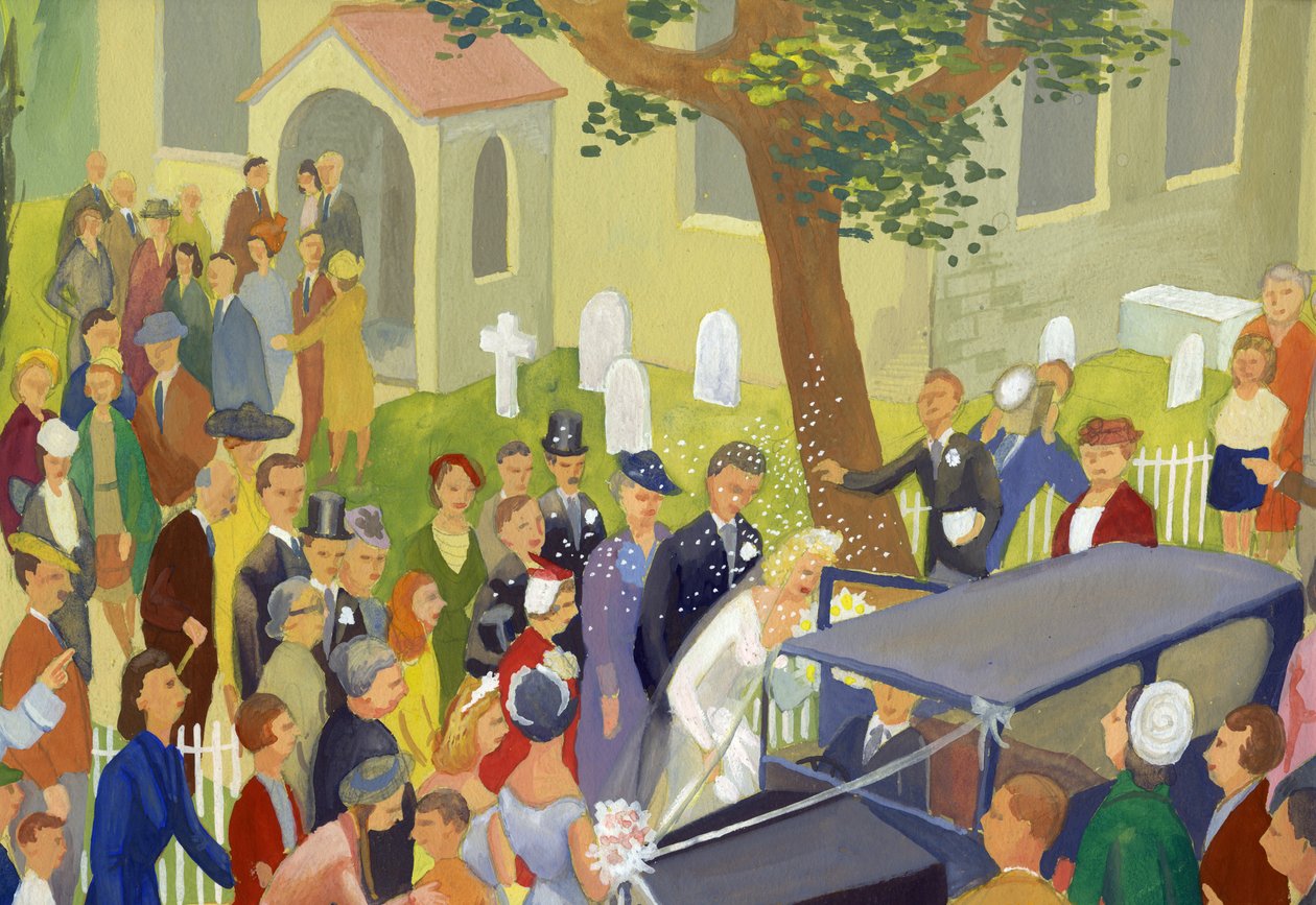 مجموعة الزفاف في ساحة الكنيسة ، عام 1948. بواسطة شيرلي ماركهام