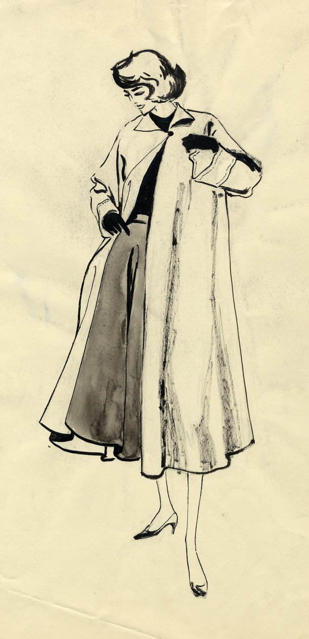 امرأة في معطف وتنورة كاملة ، c1950. بواسطة شيرلي ماركهام