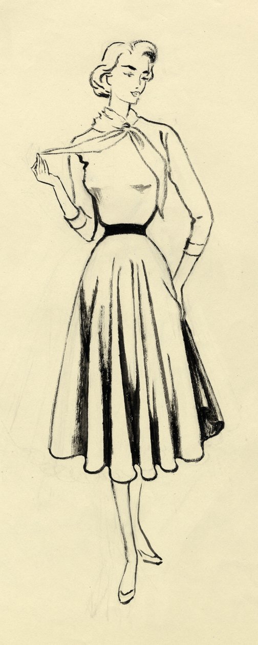 امرأة في سترة وتنورة كاملة ، c1950. بواسطة شيرلي ماركهام