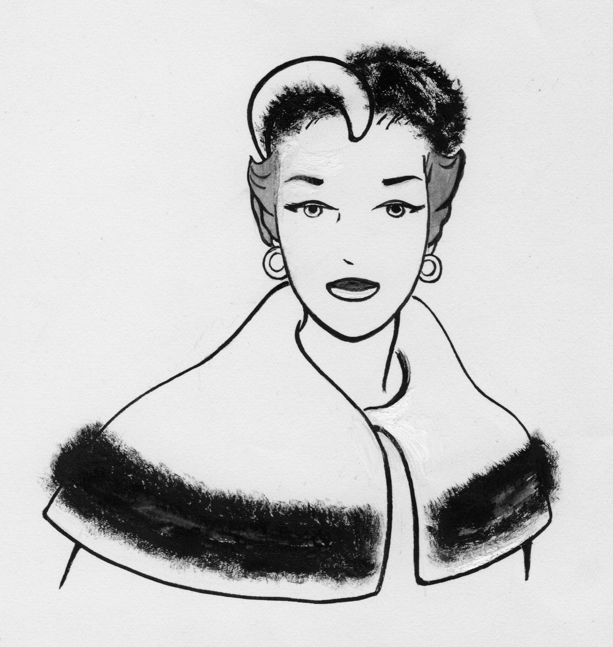 امرأة ترتدي رأسًا مزينًا بالفرو وقبعة مطابقة ، c1950. بواسطة شيرلي ماركهام