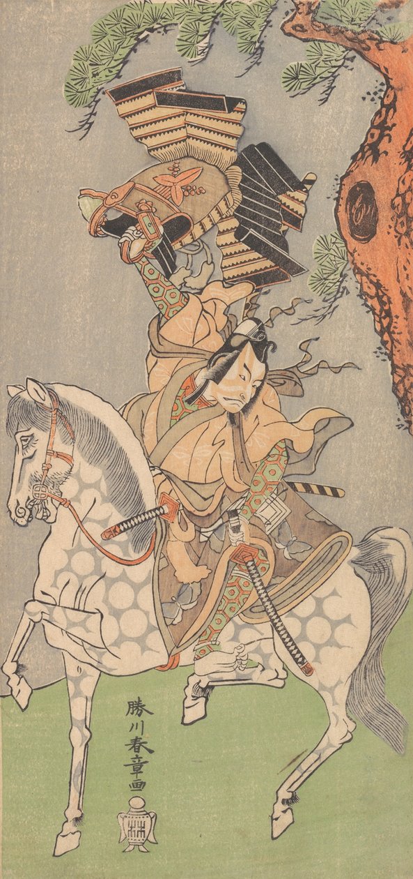 إيتشيكاوا دانجورو الخامس كمحارب على ظهر حصان رمادي مرقط ، 1771. بواسطة شونشو