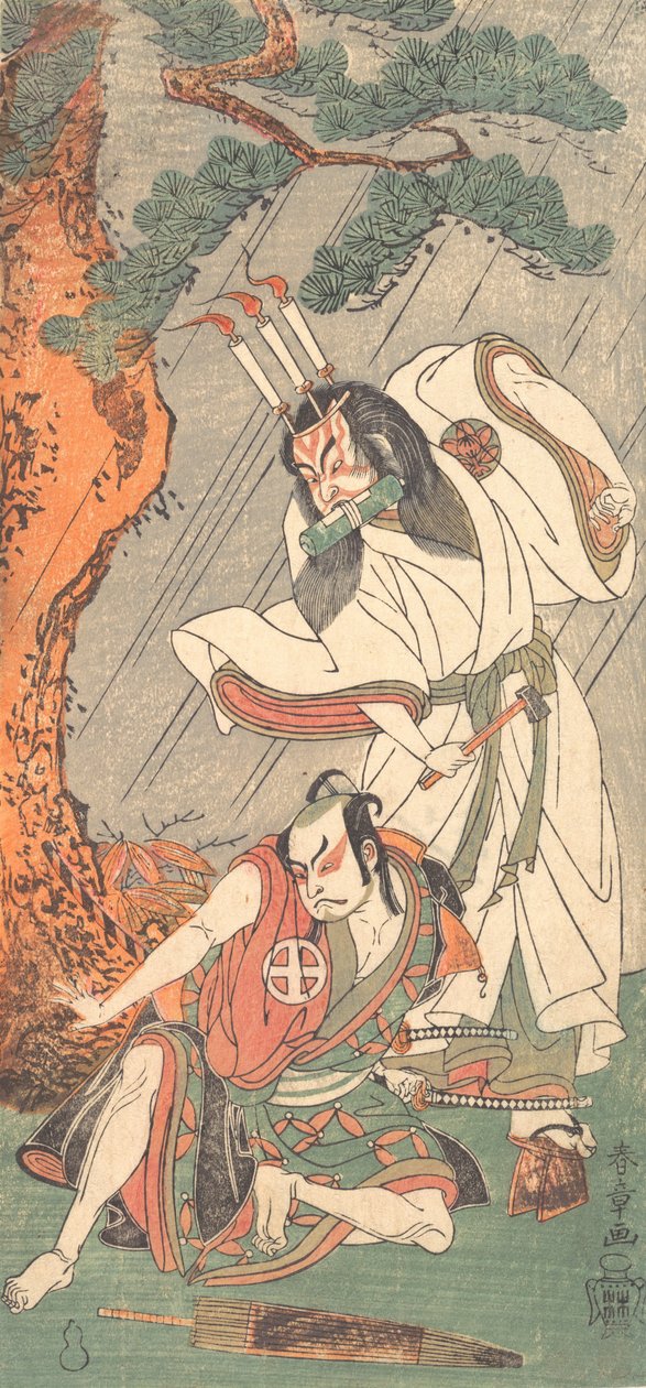 ممثلو الكابوكي Ichimura Uzaemon IX في دور Ko-kakeyama و Otani Hiroji III في دور Koga Saburo ، حوالي عام 1771. بواسطة شونشو