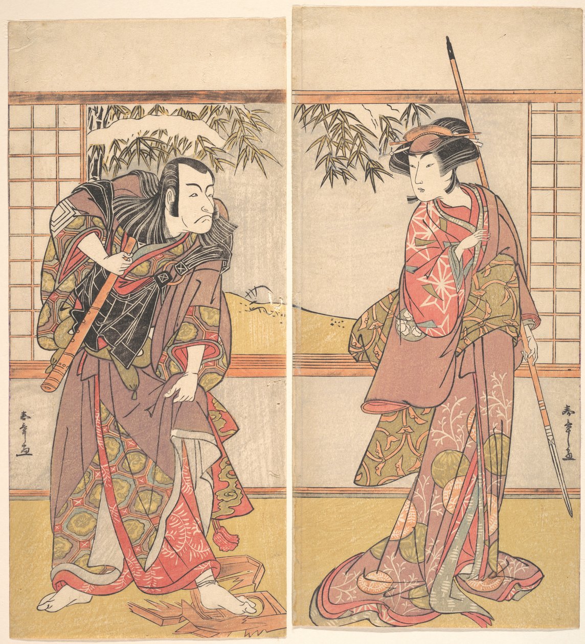ممثلو كابوكي أوساجاوا تسونيو الثاني وإيتشيكاوا دانجورو الخامس ، كاليفورنيا. 1780s. بواسطة شونشو