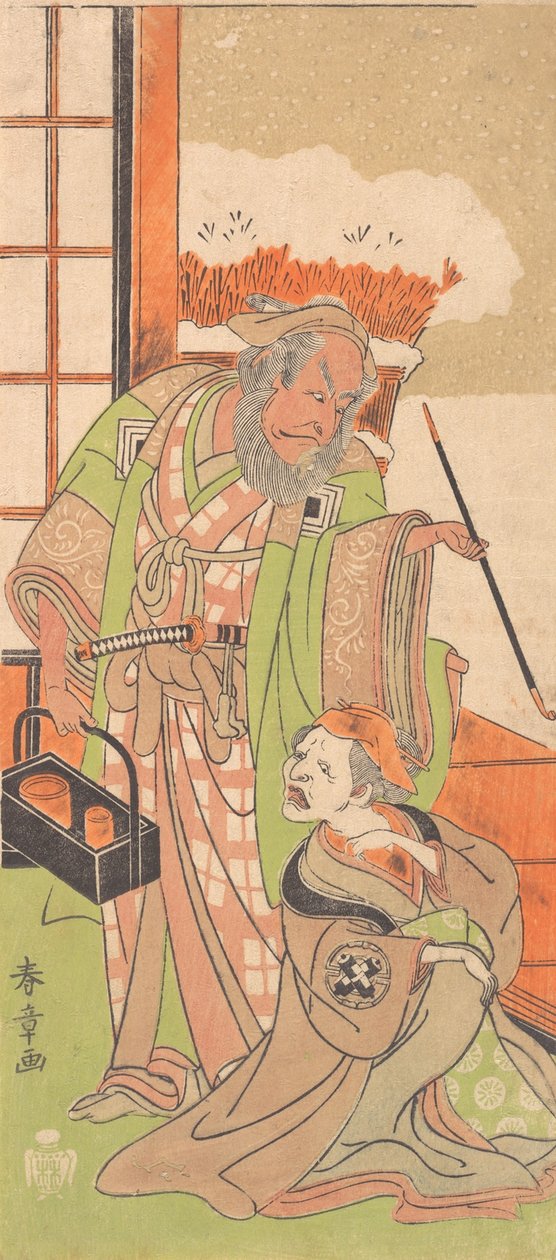 مشهد من الفصل الثاني للدراما Kawaranu Hana Sakae Hachinoki ، الشهر الثاني عشر ، 1769. بواسطة شونشو