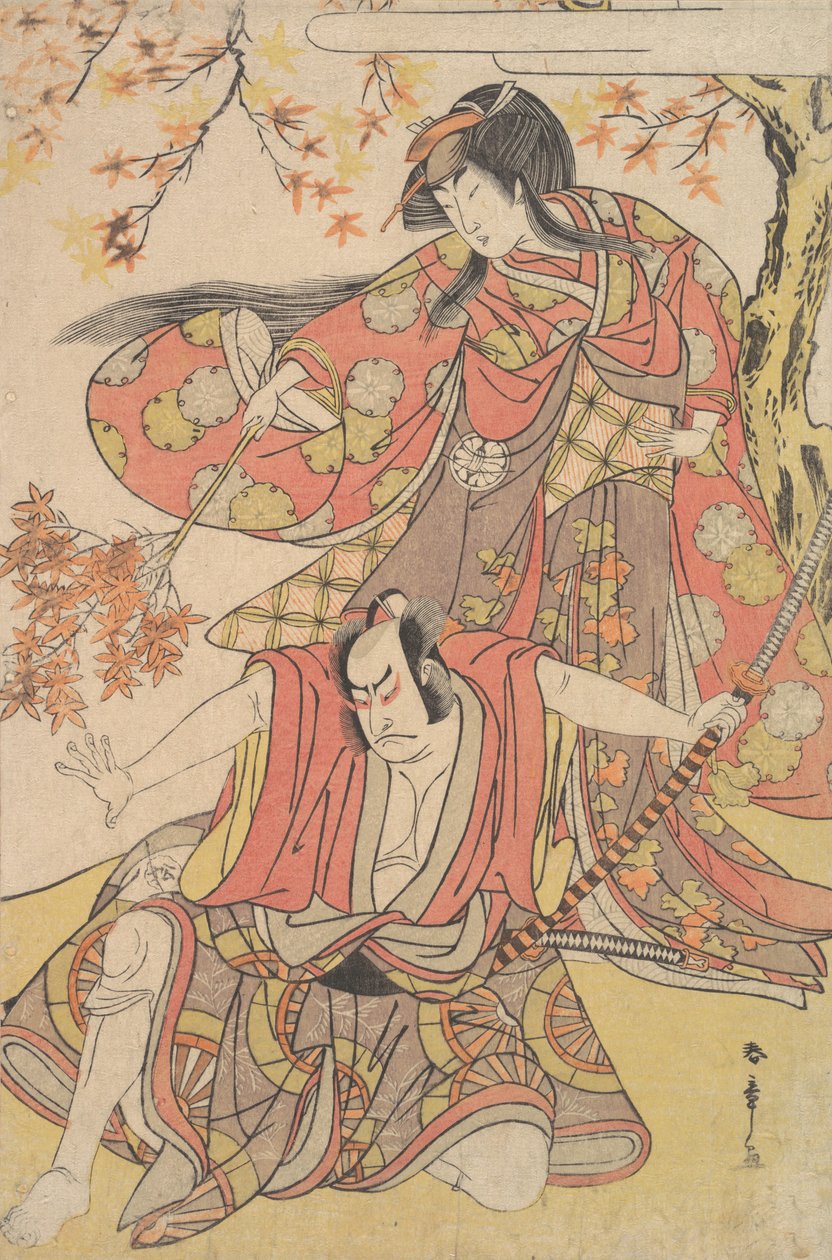 Segawa Kikunojo III بدور امرأة تقف تحت شجرة قيقب في الخريف ، كاليفورنيا. 1778. ، كاليفورنيا. 1778. بواسطة شونشو