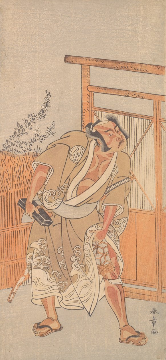 الممثل الثاني ناكامورا سوكيجورو كرجل يحمل صندوق رسائل باللون الأسود ، كاليفورنيا. 1774. بواسطة شونشو