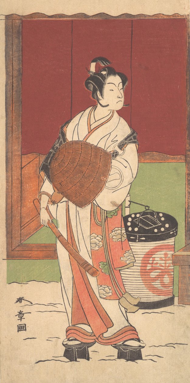 الممثل Ichikawa Monosuke II في دور Daito-no-miya متنكر في زي كوموسو ، حوالي عام 1772. بواسطة شونشو