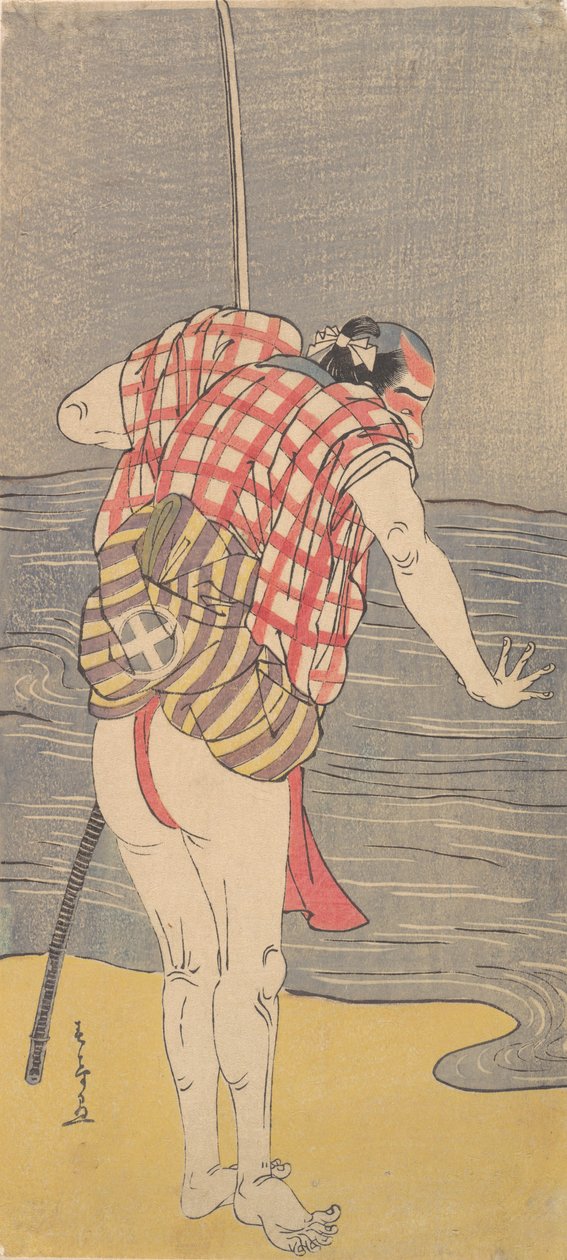 الممثل Otani Hiroemon III في دور رجل جاهز للخوض في البحر بسيف مسحوب ، كاليفورنيا. 1775. بواسطة شونشو