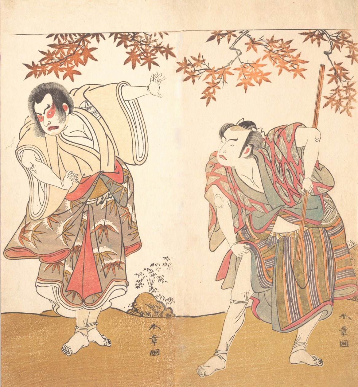 الممثلان يطردان أوزايمون وأراشي سانجورو ، كاليفورنيا. 1773. بواسطة شونشو