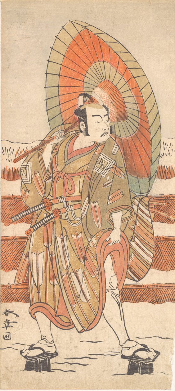 Ichikawa Yaozo الثاني بصفته ساموراي يقف في الثلج ، ربما 1774. بواسطة شونشو