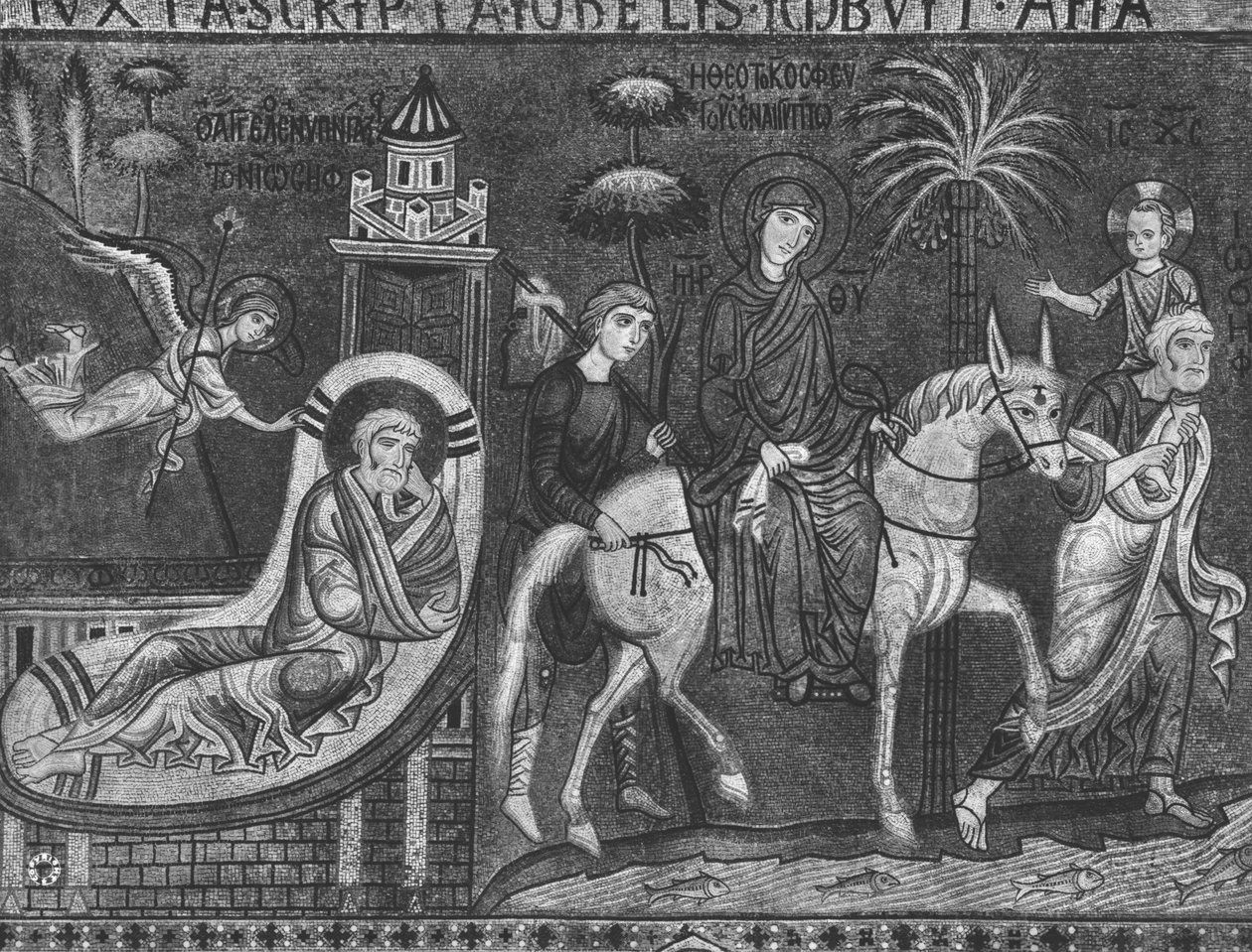 حلم يوسف والطيران إلى مصر (فسيفساء) بواسطة مدرسة صقلية