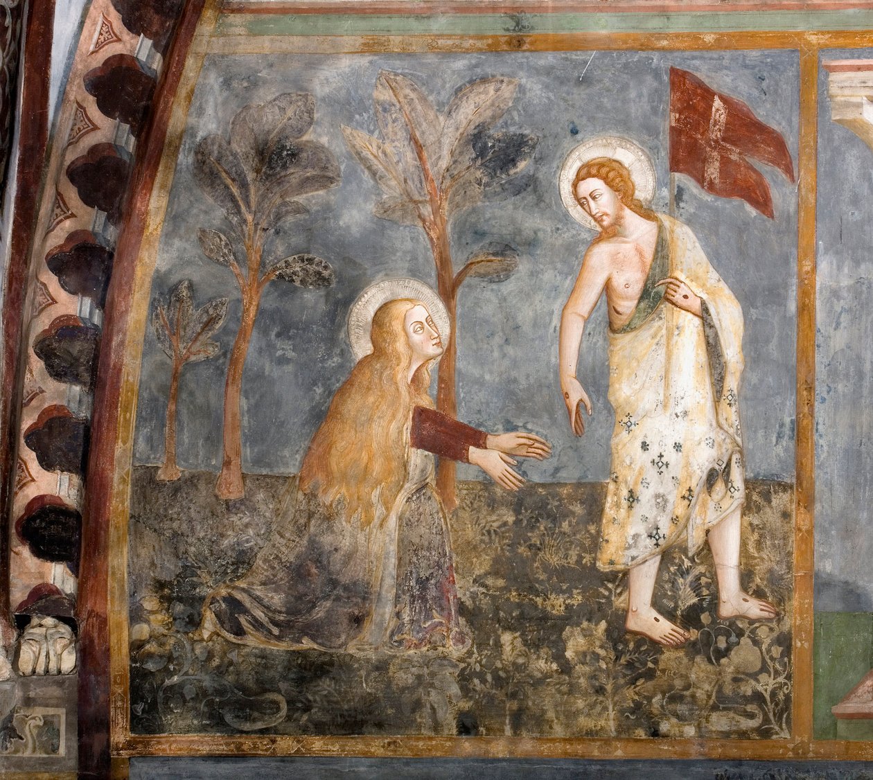 Noli me tangere (لا تلمسني). فريسكو من مدرسة سيينا. القرن الرابع عشر. الكنيسة العليا. دير القديس بينيديتو (ساكرو سبيكو) ، سوبياكو (روما) ، إيطاليا بواسطة مدرسة Sienese