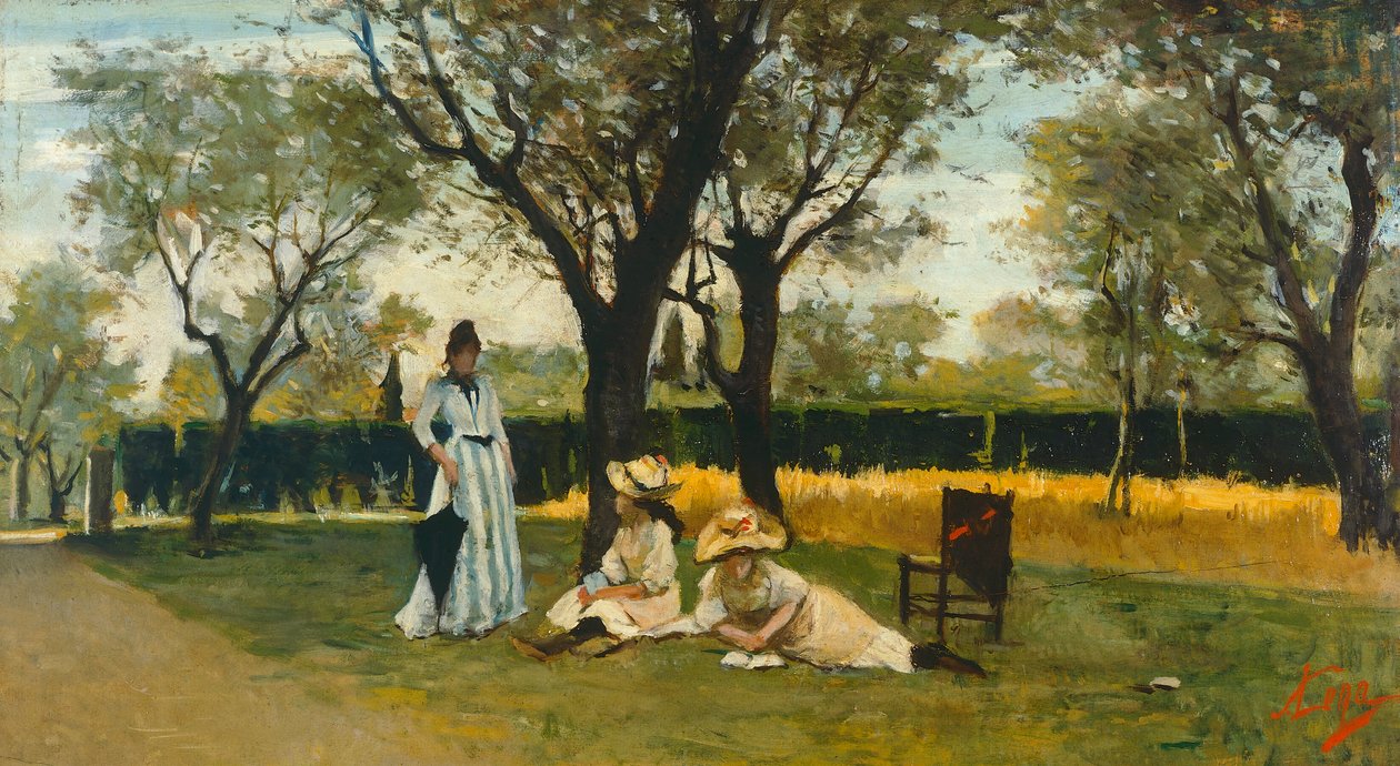 في فيلا Poggio Piano ، بواسطة Silvestro Lega (1826-1895) ، زيت على لوح ، 34x60.5 سم بواسطة سيلفسترو ليجا
