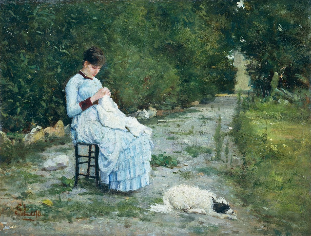 في الحديقة ، بواسطة Silvestro Lega (1826-1895) ، زيت على لوح ، 29x38 سم بواسطة سيلفسترو ليجا