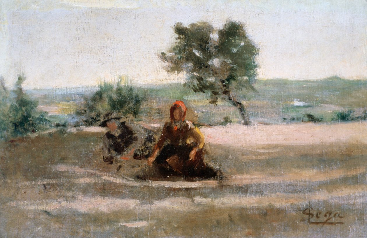 الفلاحون الصغار ، لسيلفسترو ليجا (1826-1895) ، زيت على قماش ، سم 24x37 بواسطة سيلفسترو ليجا