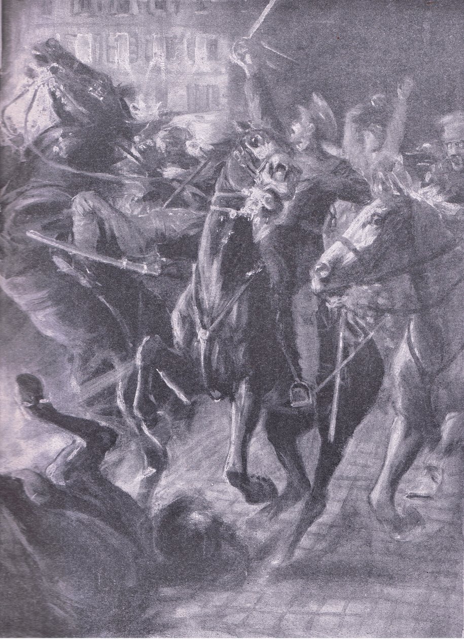 تهمة ليلية من قبل سلاح الفرسان البريطاني خلال الحركة الكاسحة في أكتوبر 2014 ، من History of the Great War Vol 3 التي نشرتها Waverley Book Co Limited ، c.1920 بواسطة سيمون هارمون فيدير