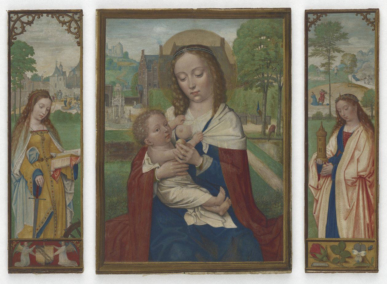 العذراء والطفل ؛ القديسان كاثرين وباربرا ، c.1520 (درجة حرارة على الرق) بواسطة سيمون بينينج