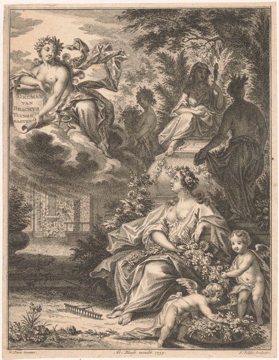 فلورا في حديقة صفحة العنوان لـ: Tielman van Bracht ، Tuingedagten. في ست دورات 1754 بواسطة سيمون فوكي