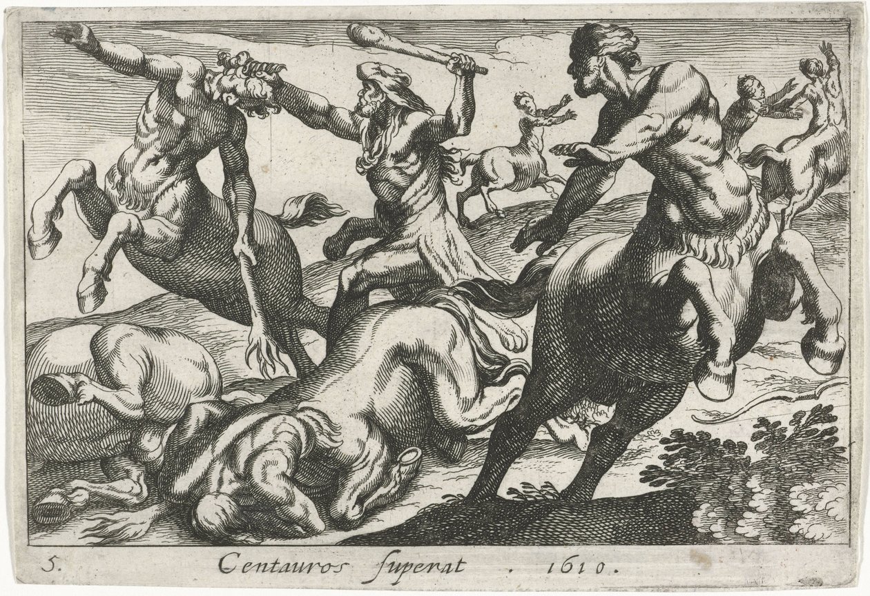 هرقل يقاتل القنطور Centauros superat (العنوان على الكائن) ثيمات هرقل (عنوان المسلسل) بواسطة سيمون فريسيوس