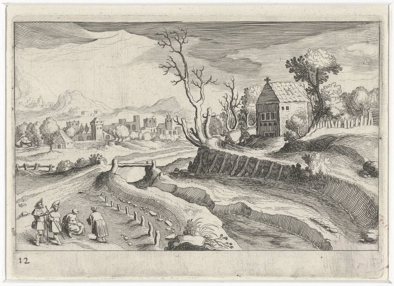 منظر التلال مع مصلى المناظر الطبيعية في جنوب أوروبا (عنوان السلسلة) Topographia variarum regionum (عنوان السلسلة) بواسطة سيمون فريسيوس