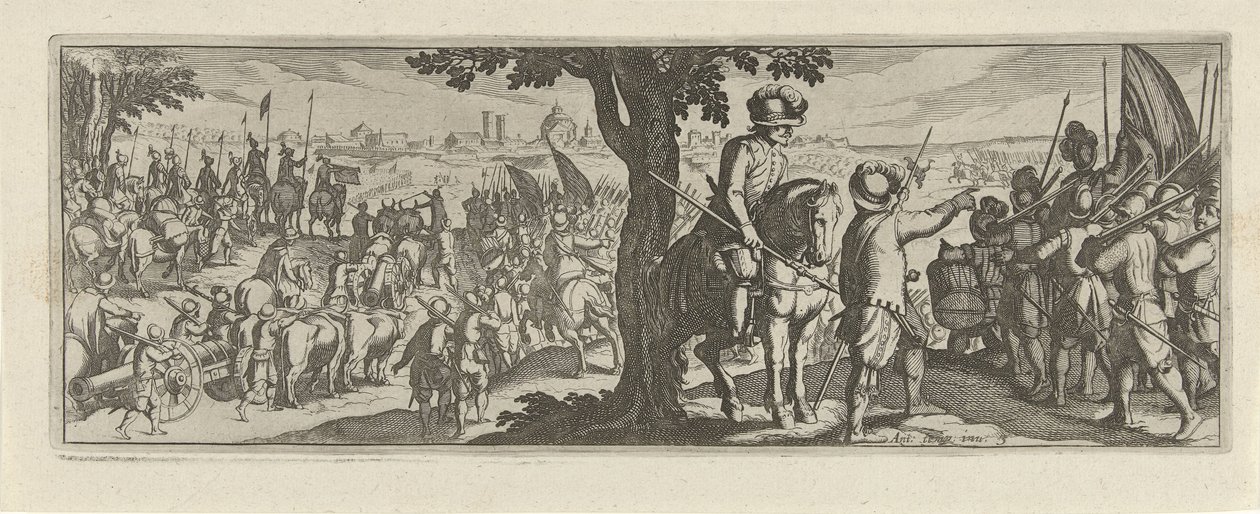 Twee soldaten onder een boom Cavalerie (عنوان السلسلة) Faecvnda ، يا له من رجل حاد الذكاء محبوب من قبل Phaebus و Florentia الممتن ، يكفي pvgnas للإشارة ، والحماسة بقوة الثدي التي نحت Mercury العميل العاصف (عنوان السلسلة) بواسطة سيمون فريسيوس