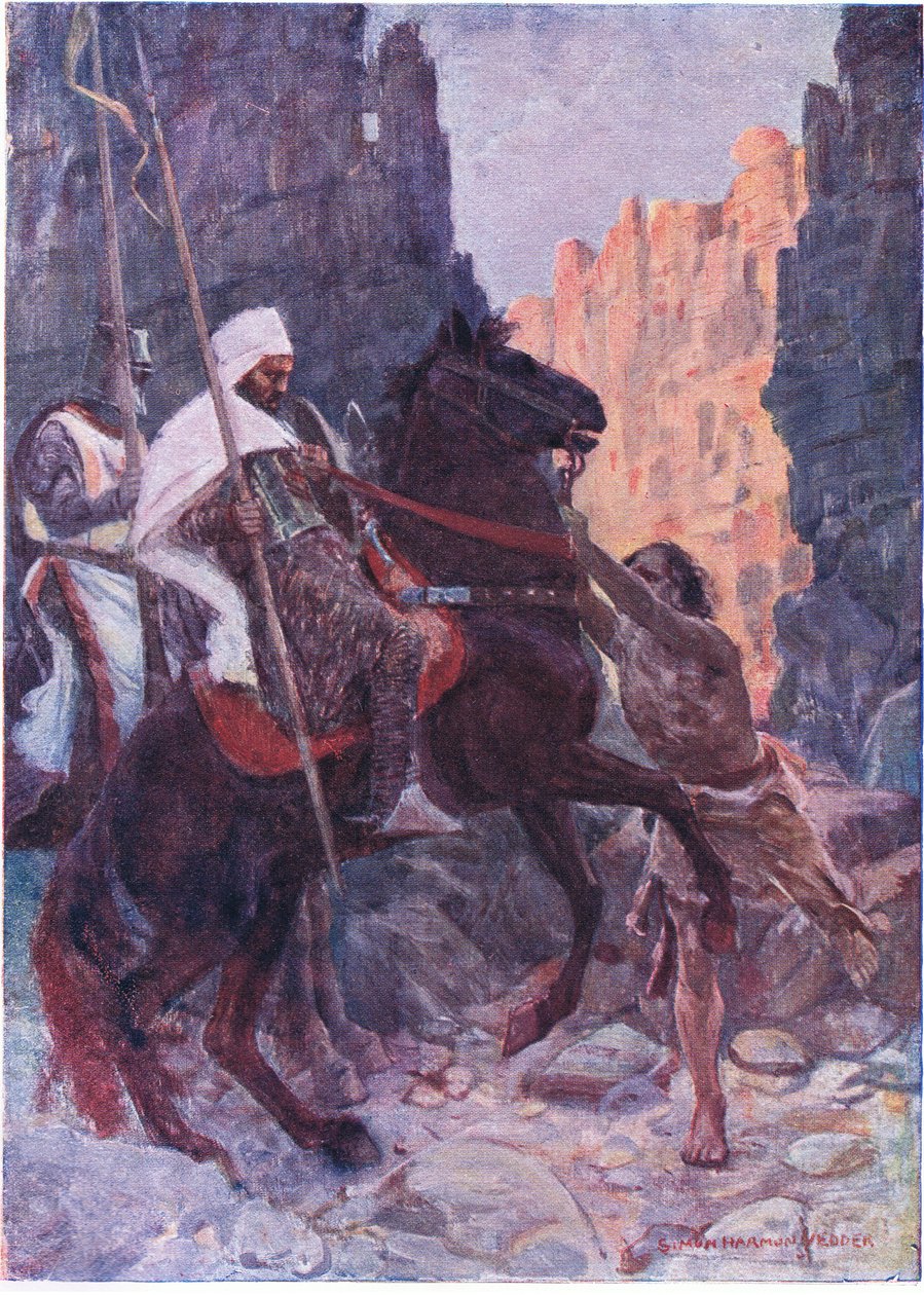 انطلق رجل طويل يرتدي جلود الماعز في منتصف المسار واستولى على لجم ساراسين في كلتا اليدين بواسطة سيمون هارمون فيدير