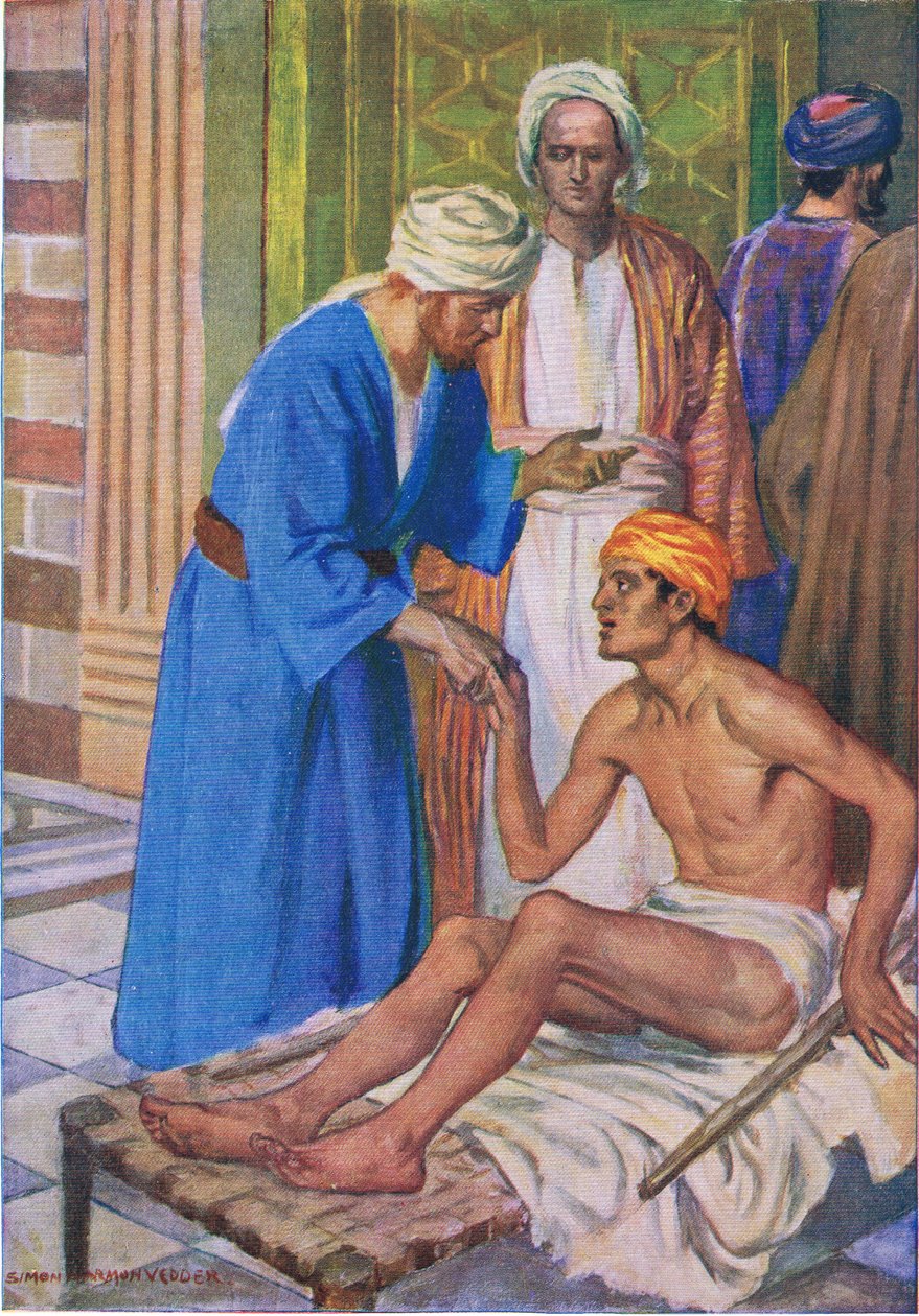 بطرس وجون عند البوابة الجميلة ، من كتاب مصور الكتاب المقدس الذي نشره توماس نيلسون ، عام 1950 بواسطة سيمون هارمون فيدير