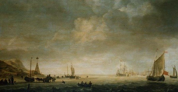 الشاطئ في Scheveningen مع الصيادين على الشاطئ بواسطة سيمون جاكوبز. فليجر