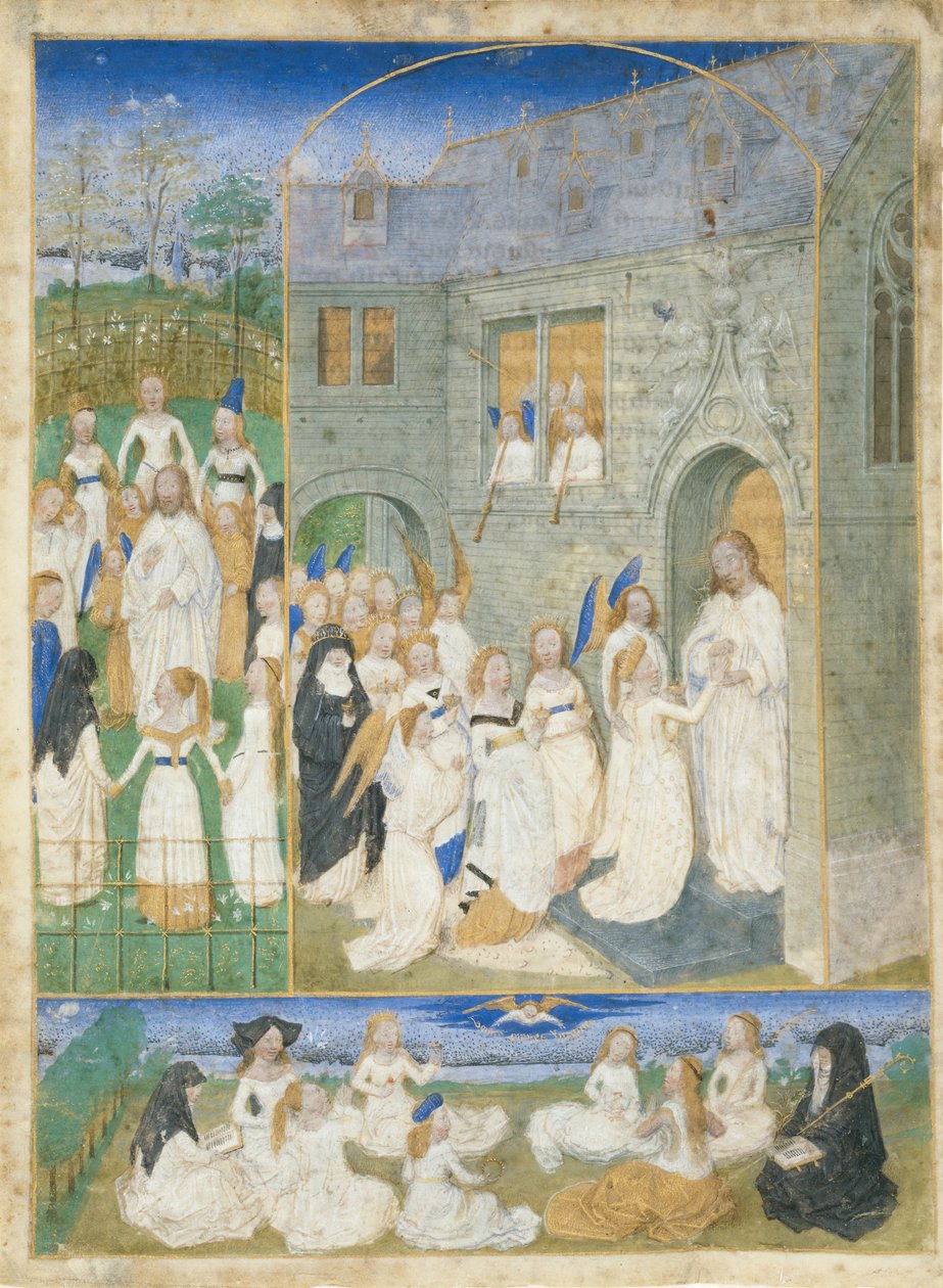 تحية العذارى المقدسة من قبل المسيح عندما يدخلون أبواب الجنة ، كاليفورنيا. 1467-70. بواسطة سيمون مارميون